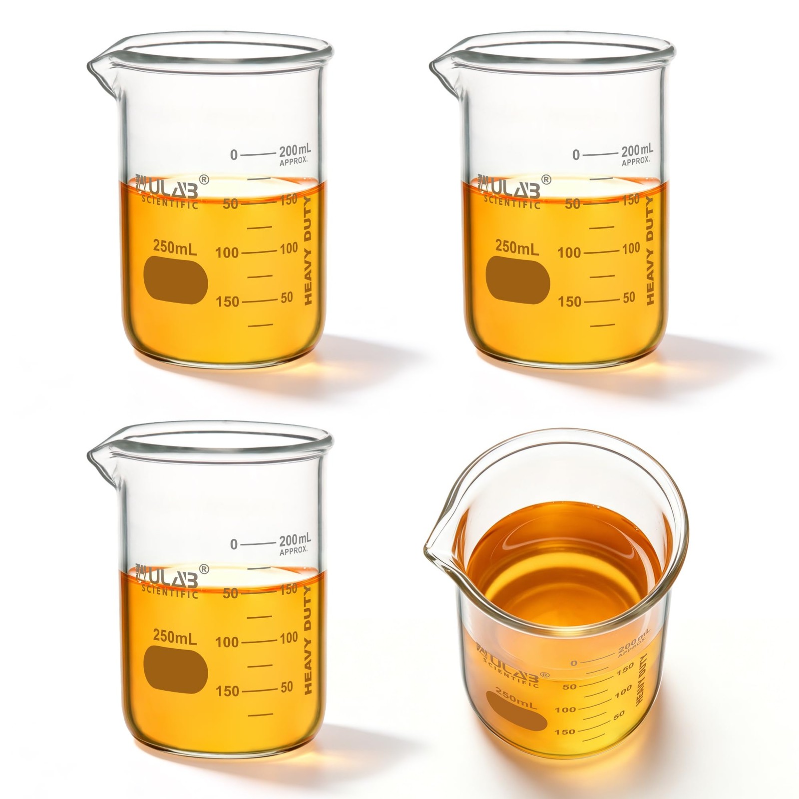 Scientific Glass Beaker Set, Vol. 250ml, 3.3 Borosilicate Griffin Low Form wi…