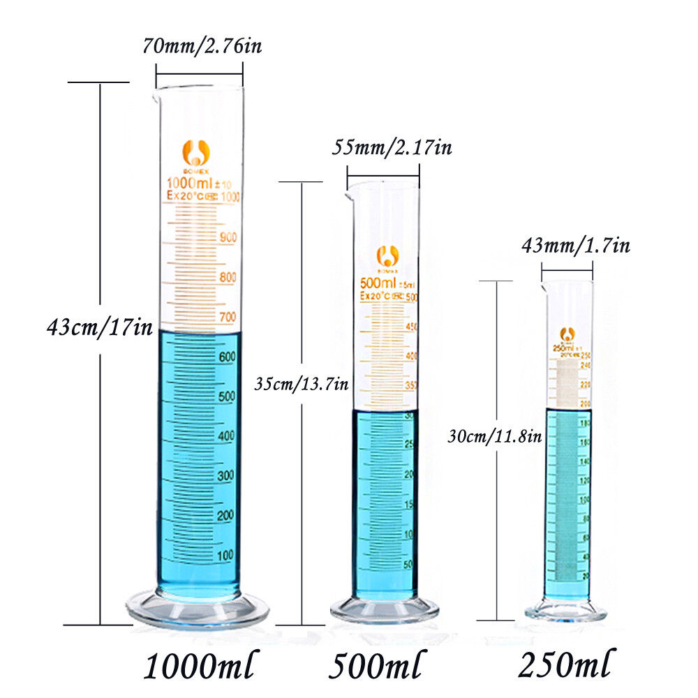 Graduated Glass Cylinder 10/20/25/50/100/500/1000ml Test Jar For Lab Fast Ship