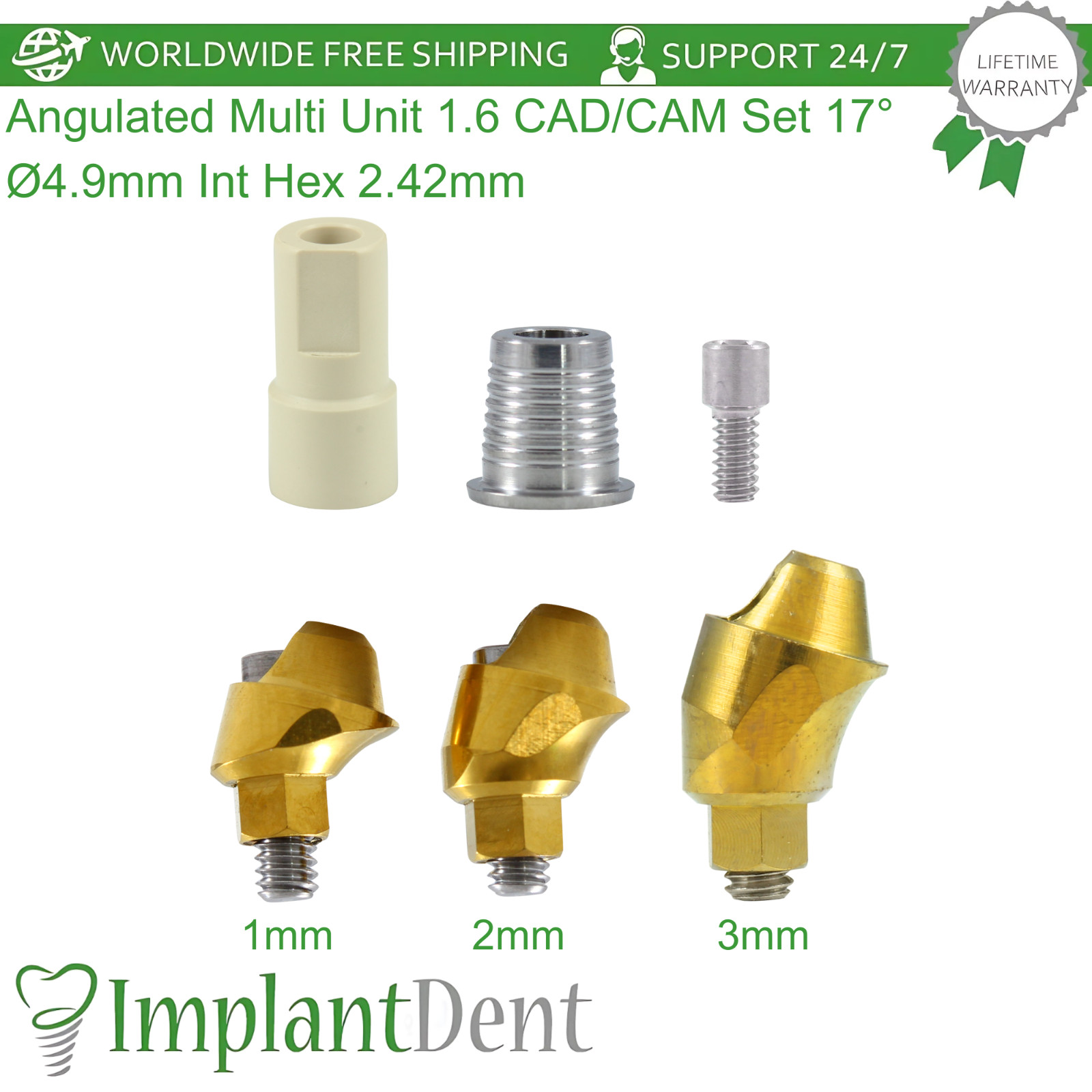 Angulated Multi Unit 1.6 CAD/CAM Set 17° Ø4.9mm Int Hex 2.42mm Dental Prosthetic