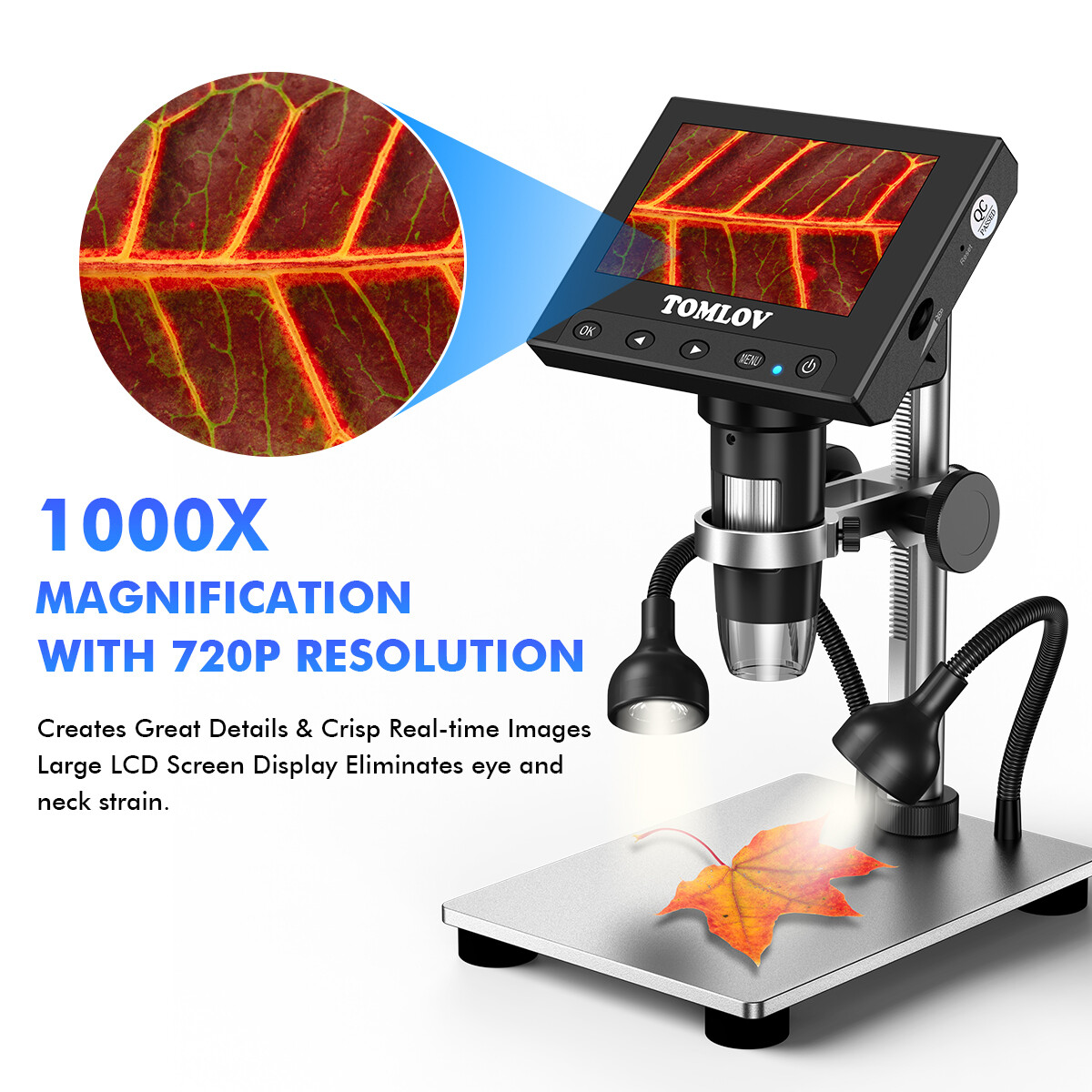TOMLOV 4.3″ LCD Digital Microscope 200-1000X Microscope Coin Jewellry Collector