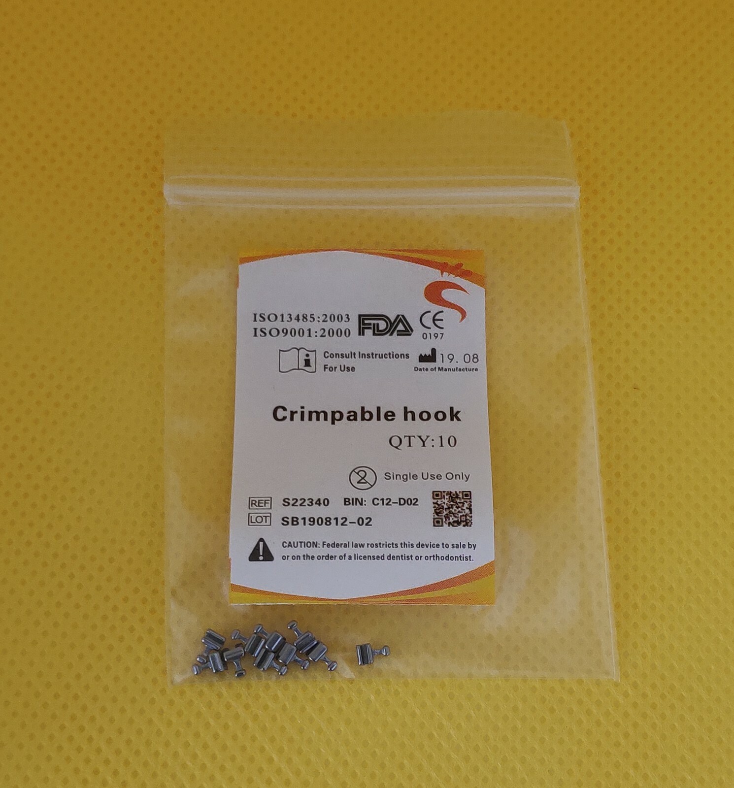 10Pcs Dental Orthodontic Crimpable Hooks Short Type Stainless Steel Hole Wire