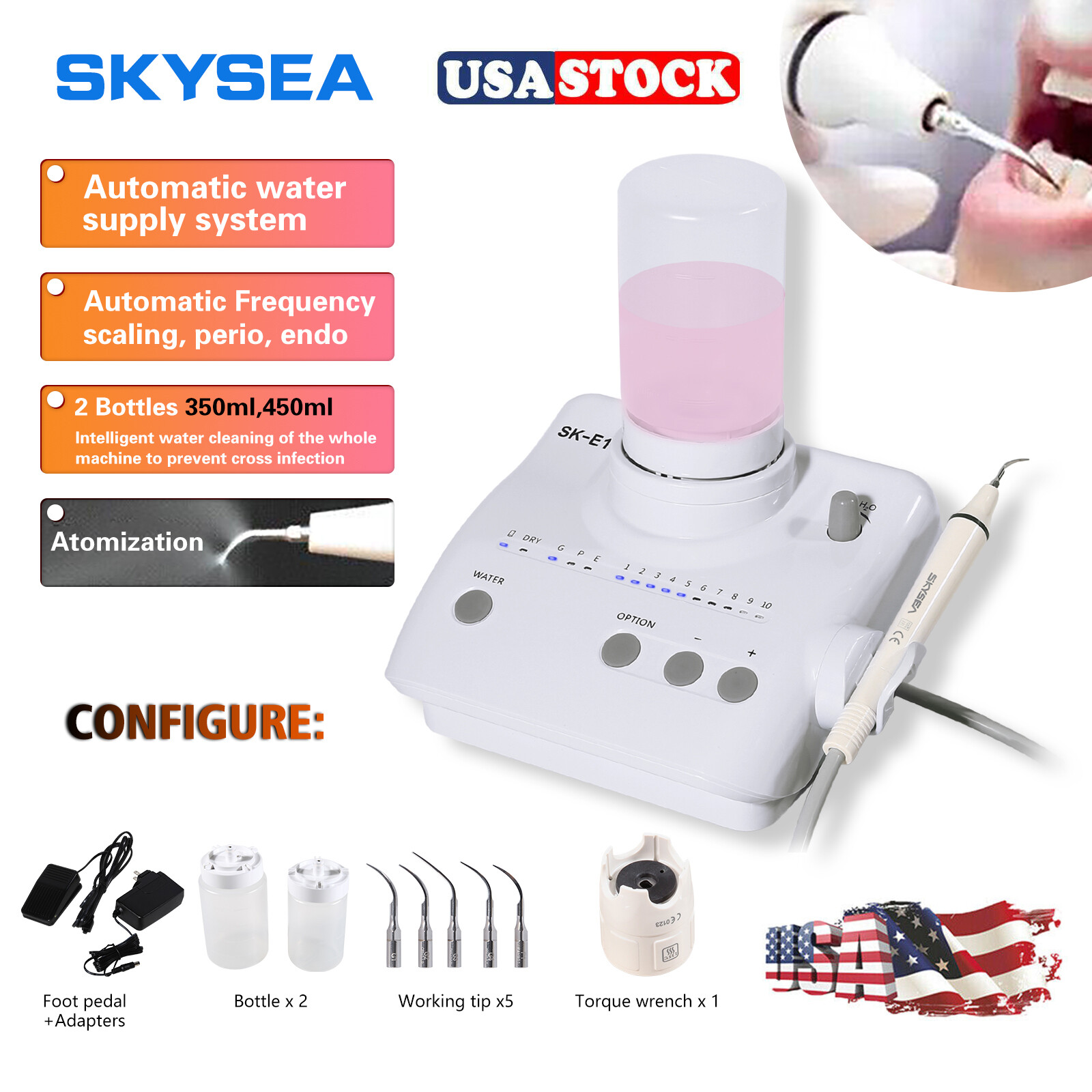Dental Ultrasonic Piezo Scaler +2 Bottles fit EMS Cavitron /5*Handpiece CZ
