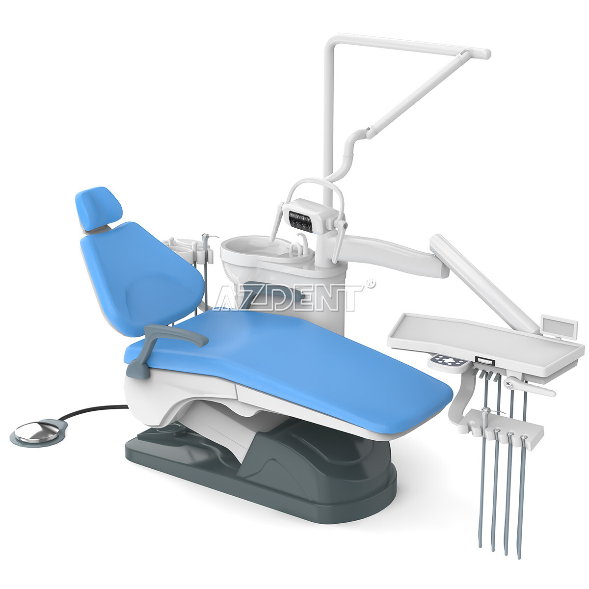 FDA Dental Unit Chair Computer Controlled DC Motor PU Hard Leather Sky Blue
