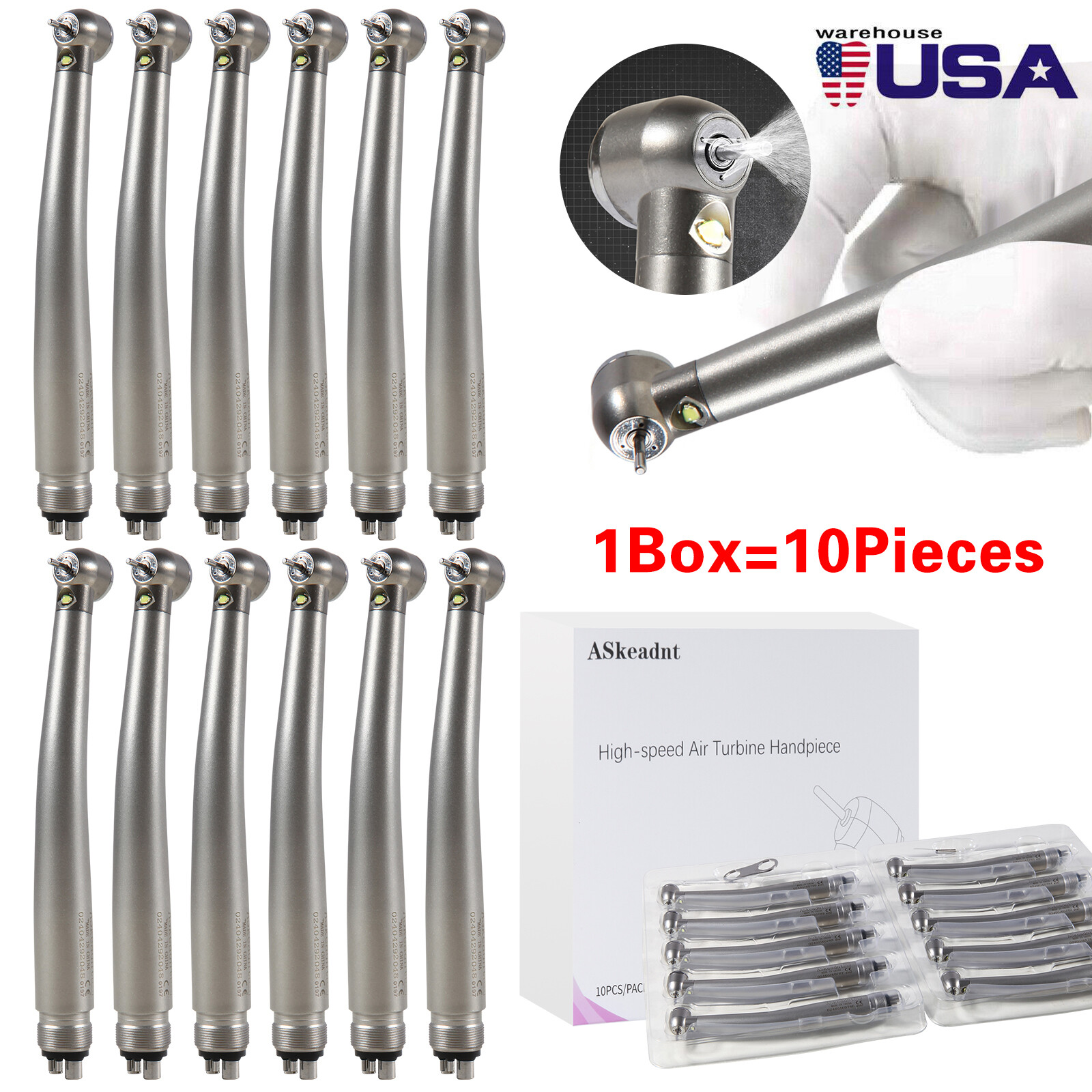 Dental LED Fiber Optic E-Generator High Speed Handpiece 3 Spray 4Hole 10pcs/1Box