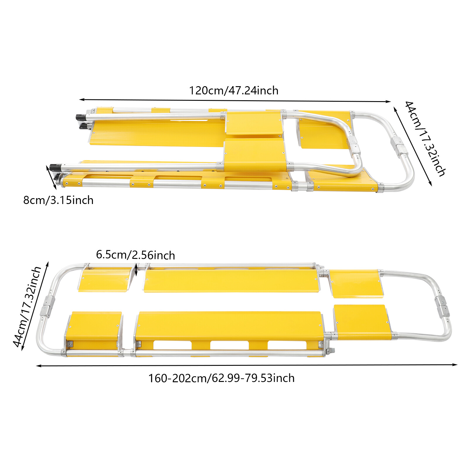 Foldable 47.24*17.32*3.15in Yellow Aluminum& Nylon Transport Medical Stretcher