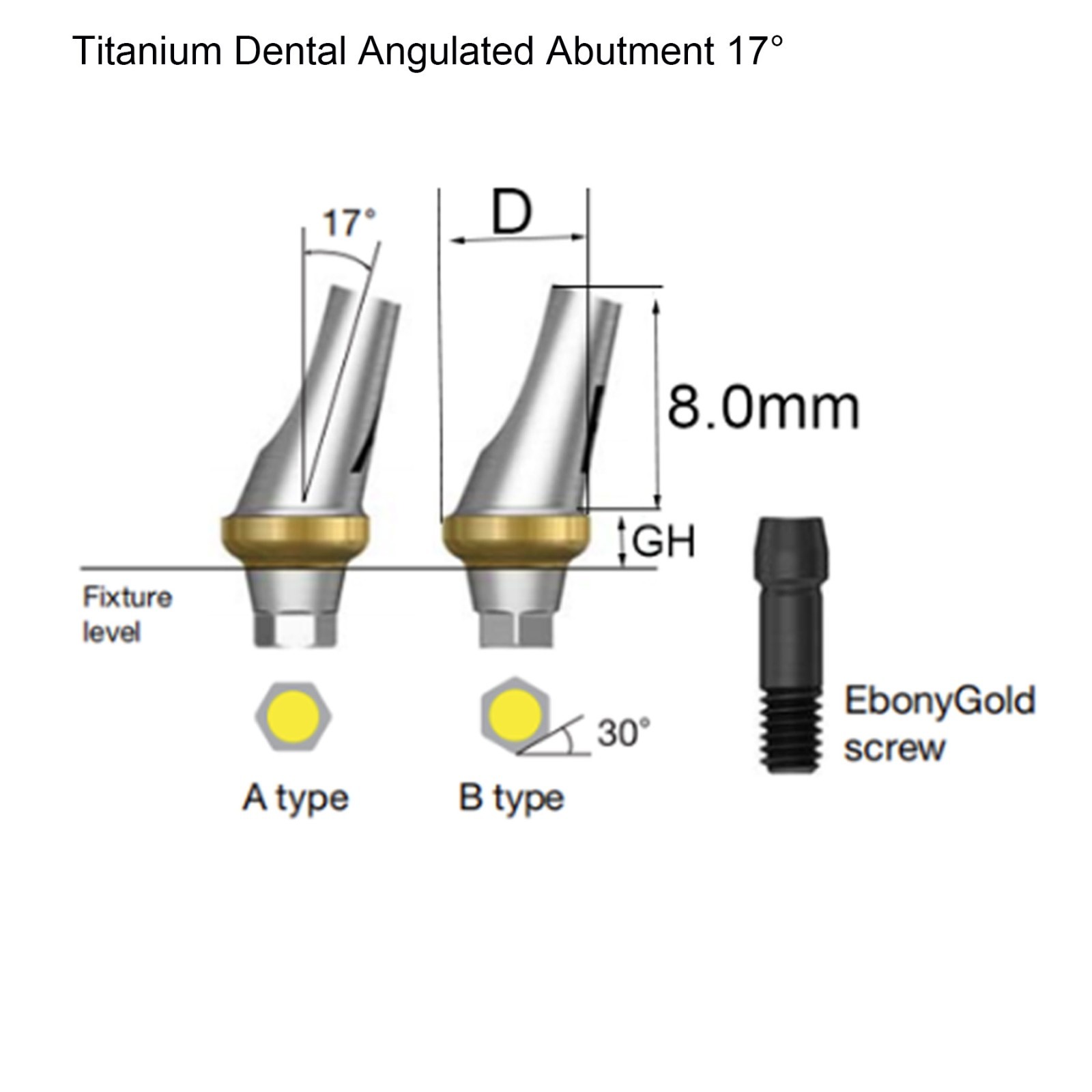 US Ti Dental Angled Abutment 17° Hex fits HIOSSEN DIO DFII Neo Biotech Implants
