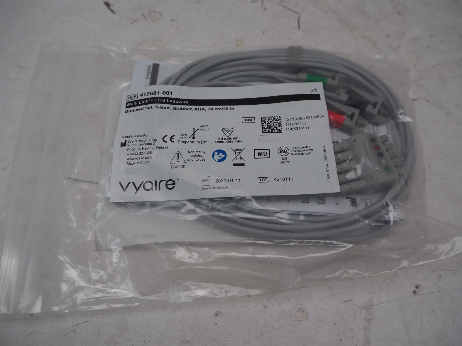 GE Vyaire Medical 412681-001 Multi-Link ECG 5 Lead Grabber Wires 29″ NEW in Bag