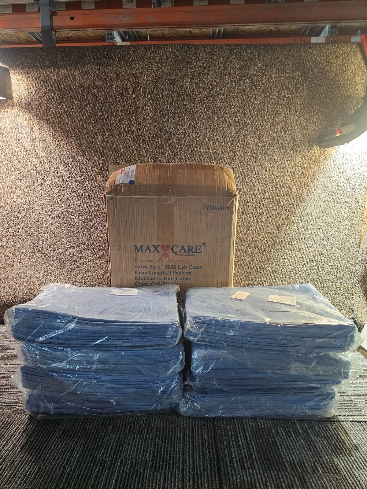 (QTY 80) Max Care 3660CB2XL Extra-Safe Protective Lab Coat 3 Layer SMS 2X Large