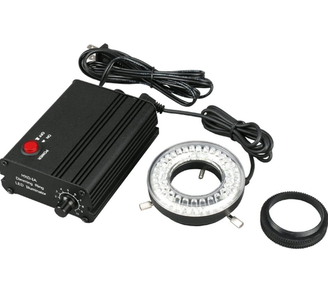 60-LED Microscope Ring Light with Solid Black Metal Dimmer Control Box