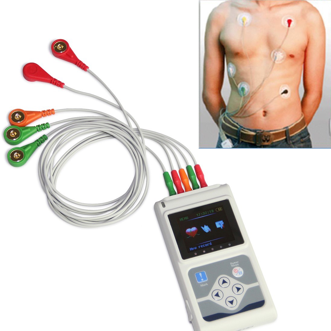 3-Lead ECG Holter Monitor, 24-72hr Portable EKG Recorder with PC Analysis Softwa