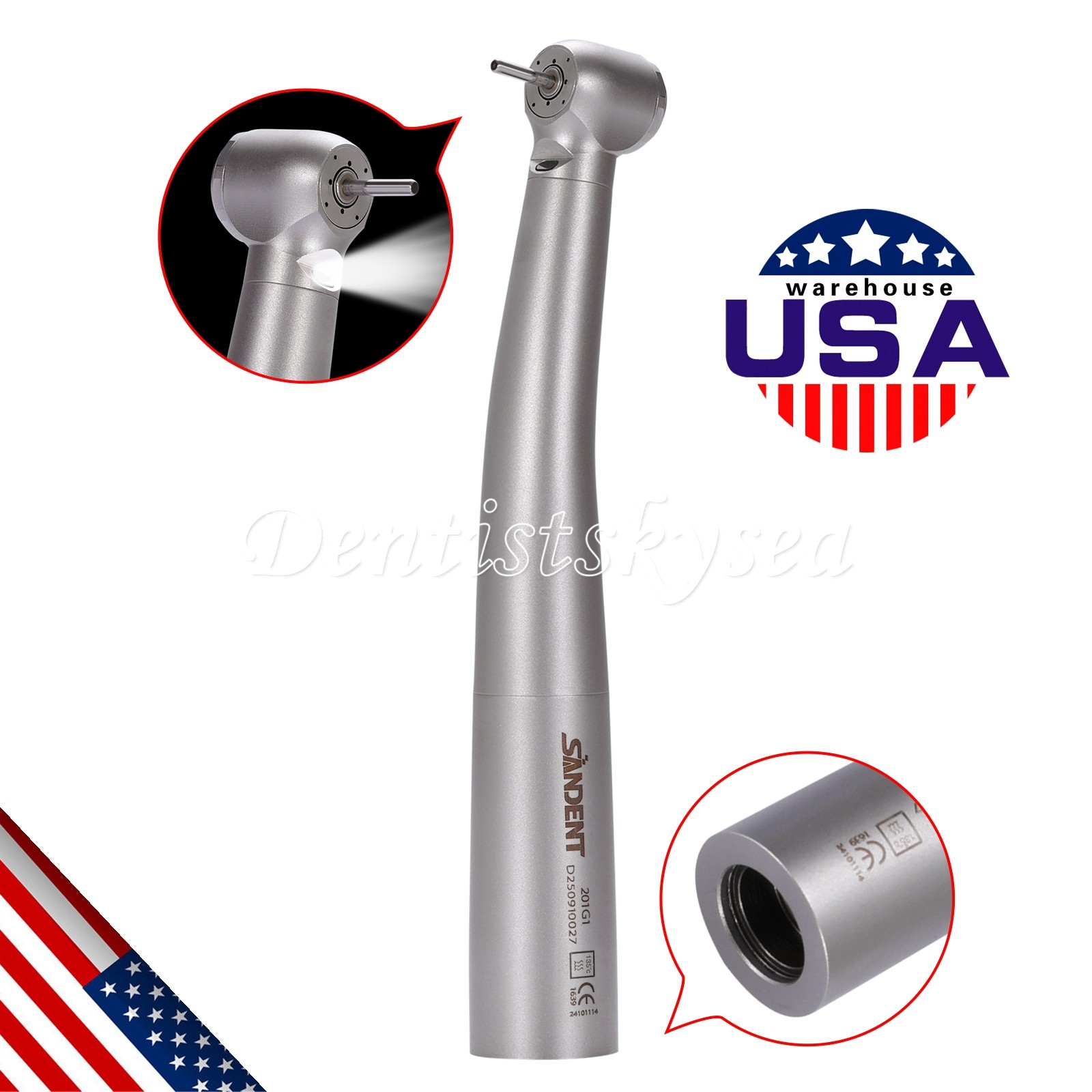 USA High Speed Handpiece Fiber Optic LED 4 way spray 4 air clean head Fit Sirona