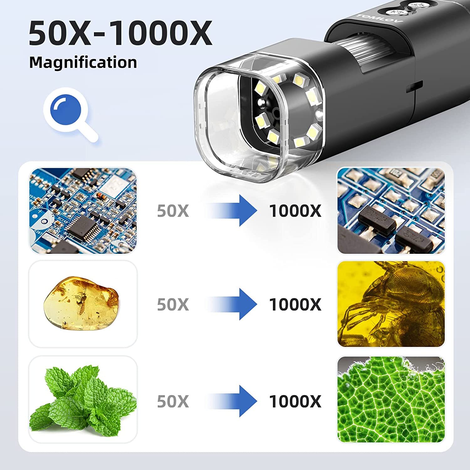 TOMLOV WiFi Digital 1000X Magnification USB Coin Microscope Camera Observation