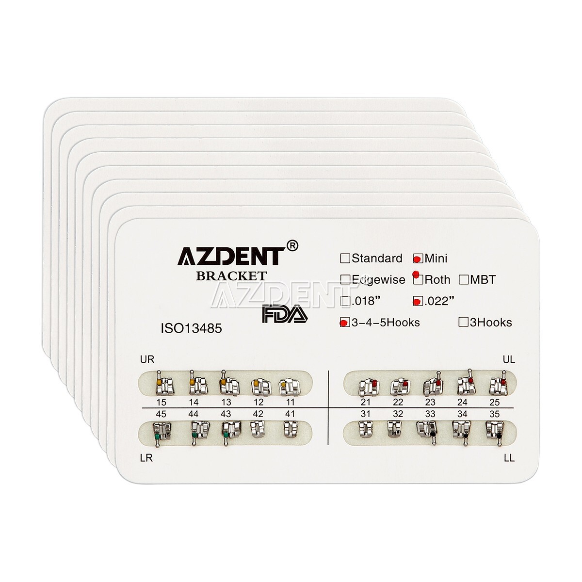200 Pack AZDENT Dental Orthodontic Bracket Braces Mini Roth Slot.022 Hooks 3-4-5