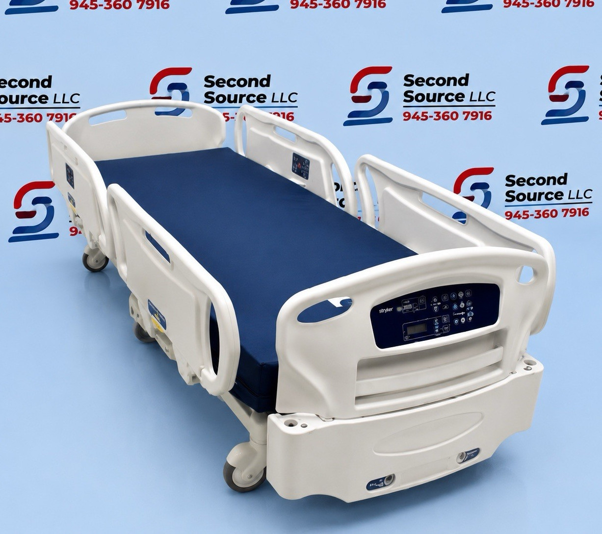 Stryker Secure 2 Fully Electric Bed, Side Rails, White/Blue
