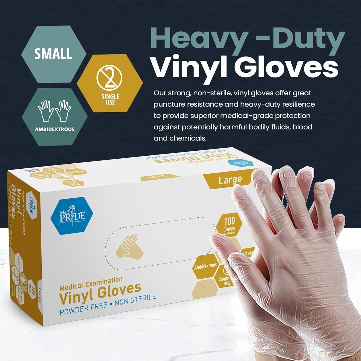 Latex & Rubber-Free Large Vinyl Gloves – 100 Count for Medical and Food Handling