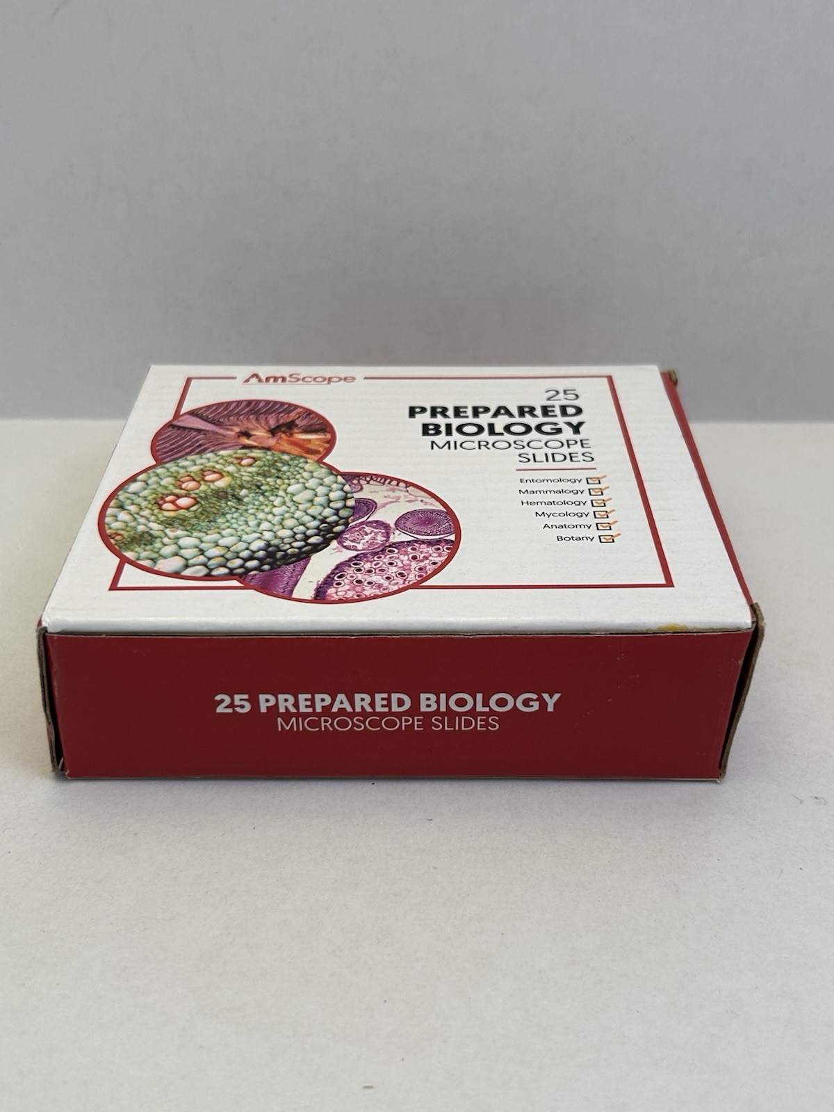 AmScope PS25W 25 Prepared Microscope Slides Glass with Wooden Box Homeschool