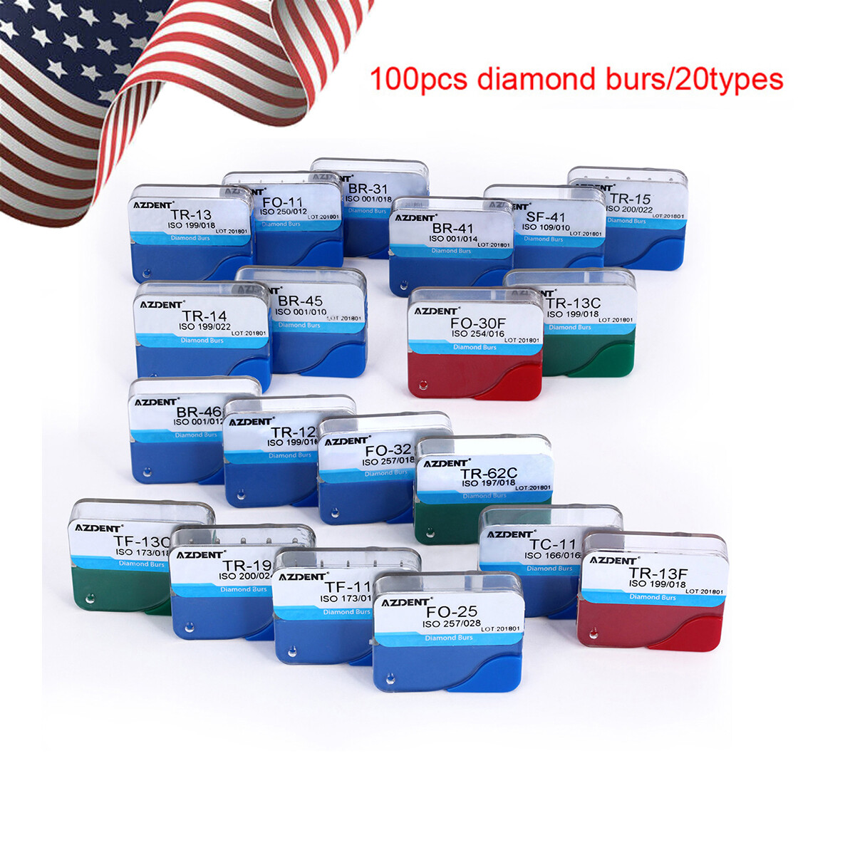 100pcs Dental Diamond Burs for High Speed Handpiece Medium FG1.6MMⅠ/ Ⅱ Type