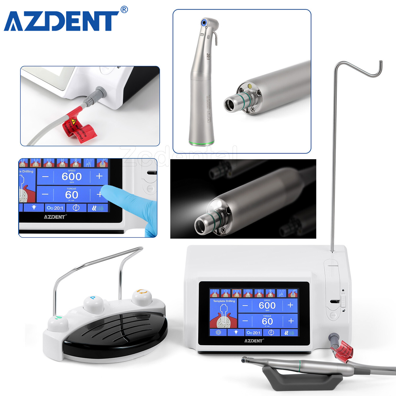 AZDENT Dental LED Implant Motor Surgical System Touch Screen+20:1 Contra Angle