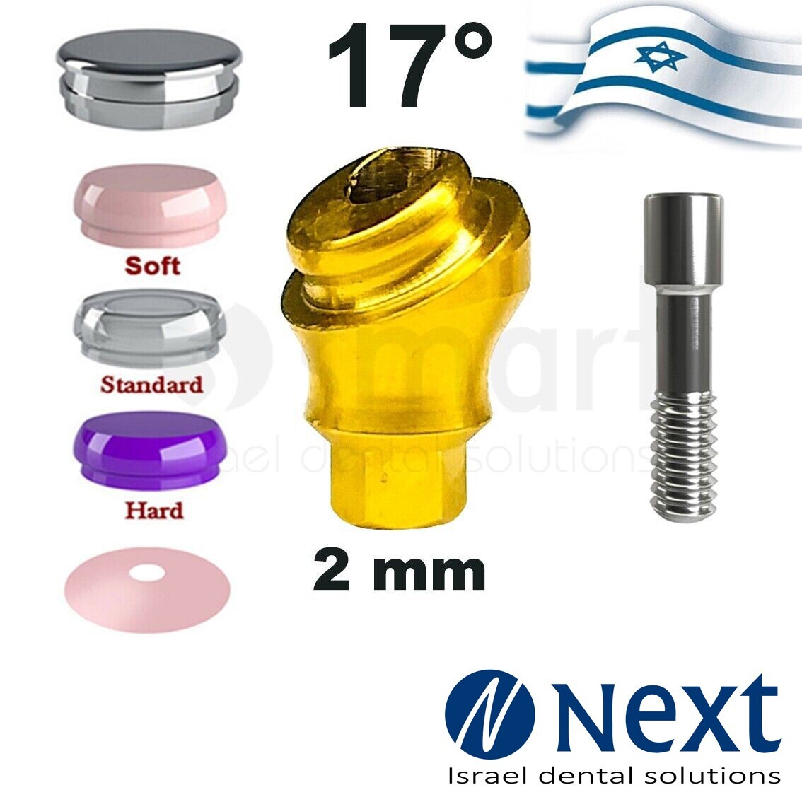 Angulated 17 deg Flat abutment 2 mm attachment internal hex Set
