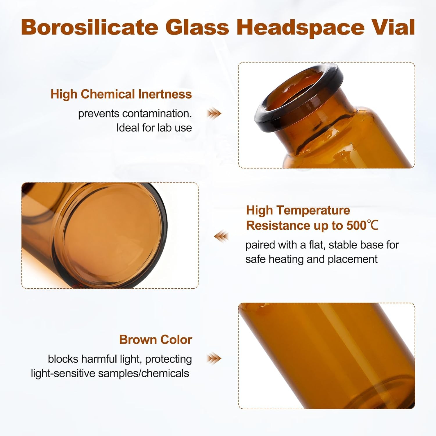 100Pcs 10ml Amber Glass Vials Headspace Vials w/ Flip Caps Sample Vials