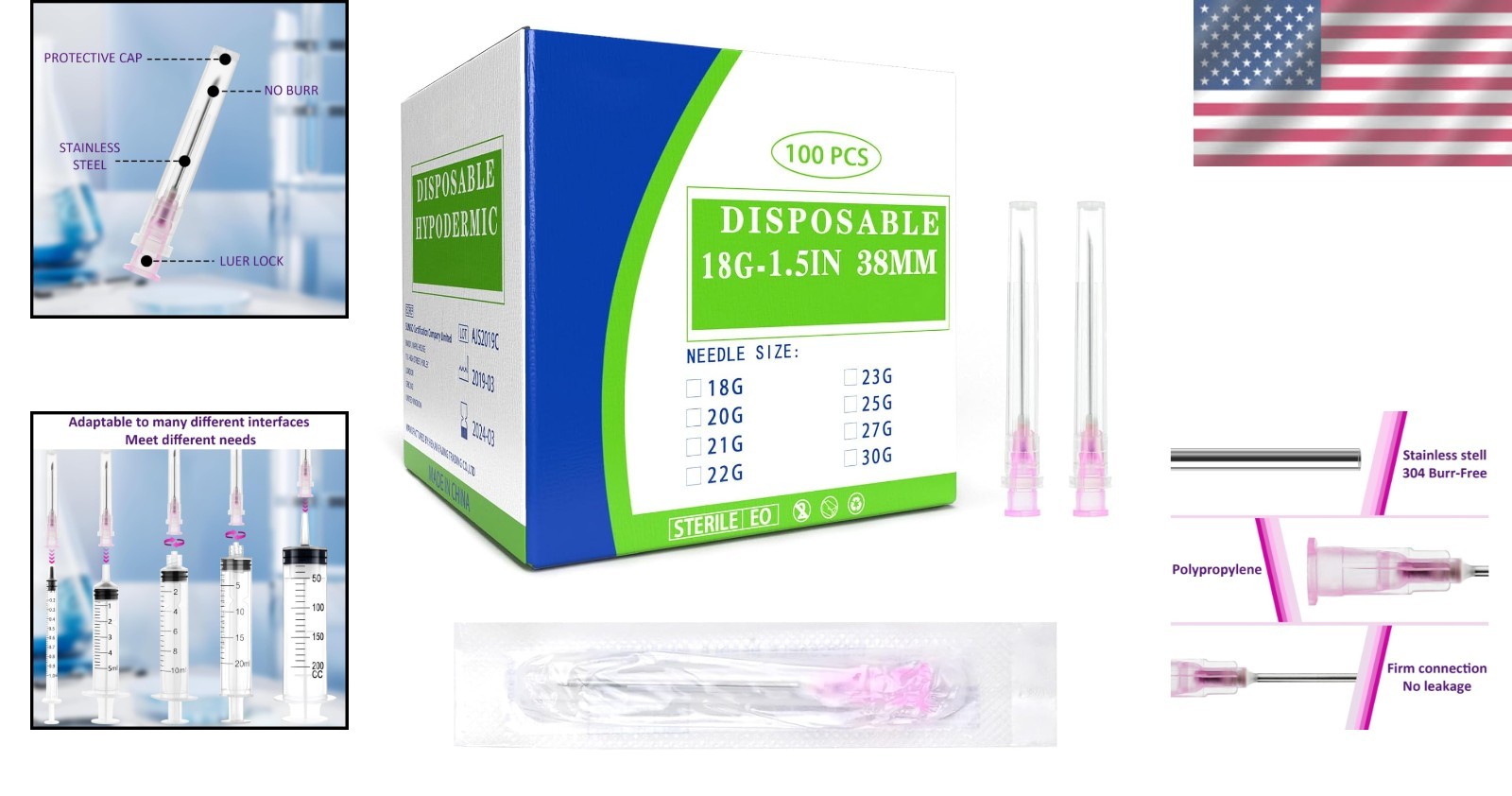 High-Quality 18 Ga 1.5IN Disposable Needles – Individually Wrapped for Hygiene