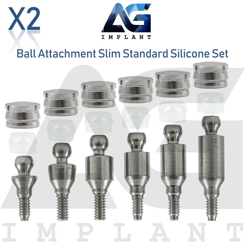 2 Straight Ball Attachment Abut ment Slim Standard Set Dental Hexagon