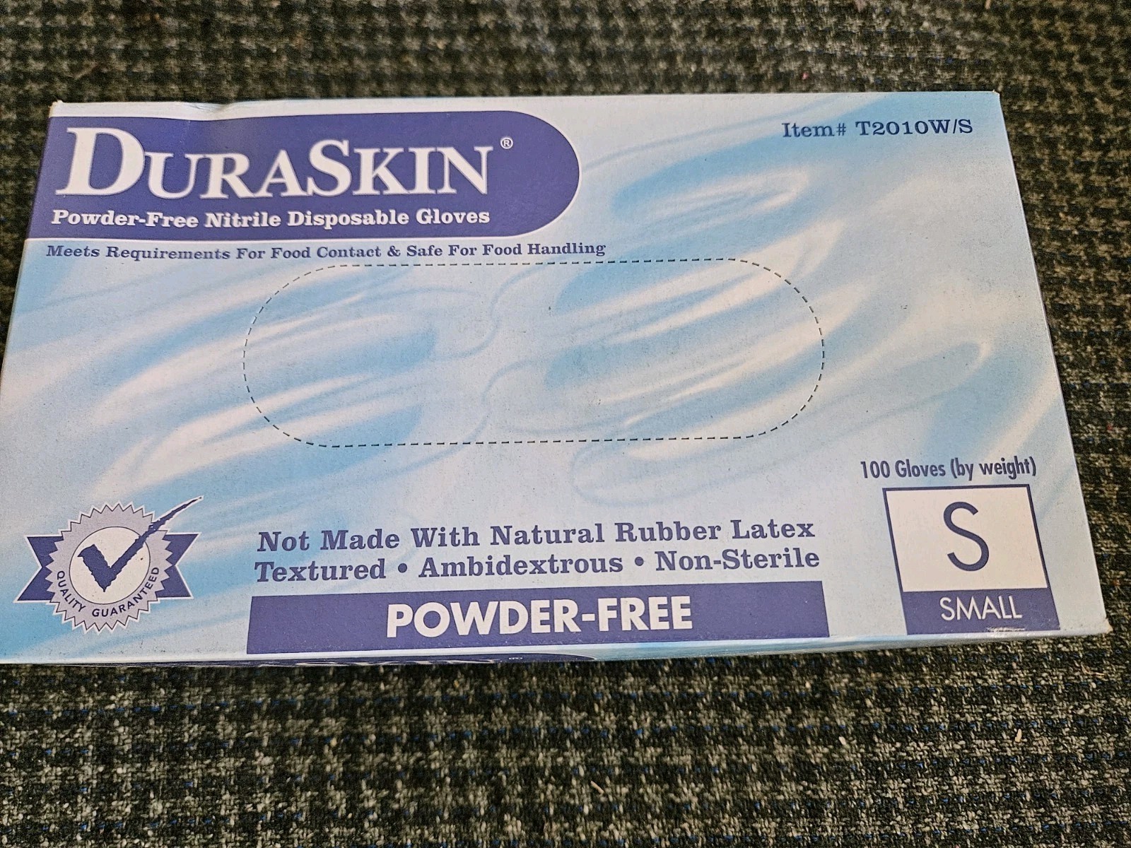 Duraskin Powder Free Nitrile 2010W Gloves, 4 Mil, 100 Gloves Per Box, Size S