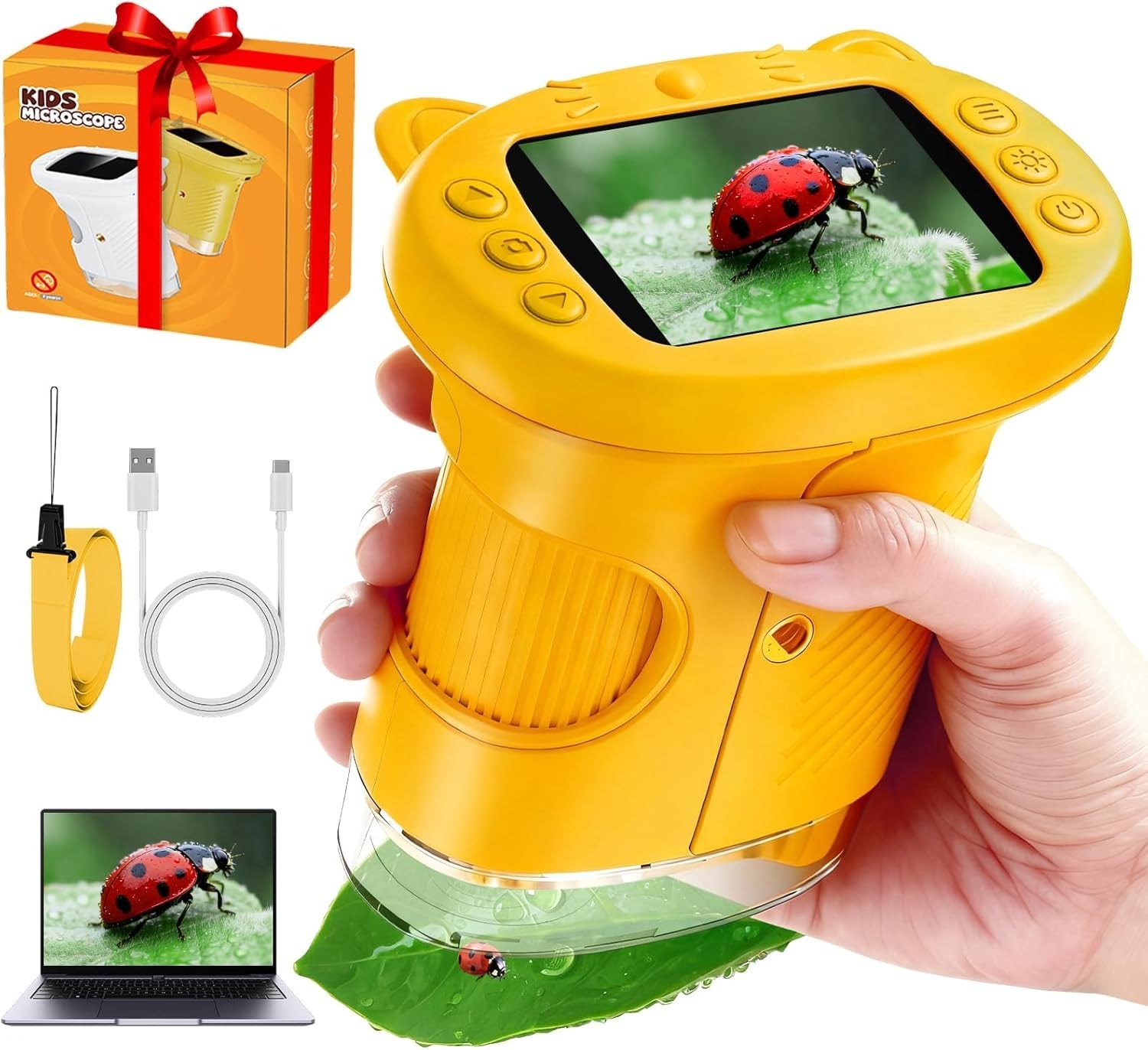 Kids Microscope, 1000X Portable Mini Pocket Microscope with 2.4″ IPS Screen & 8
