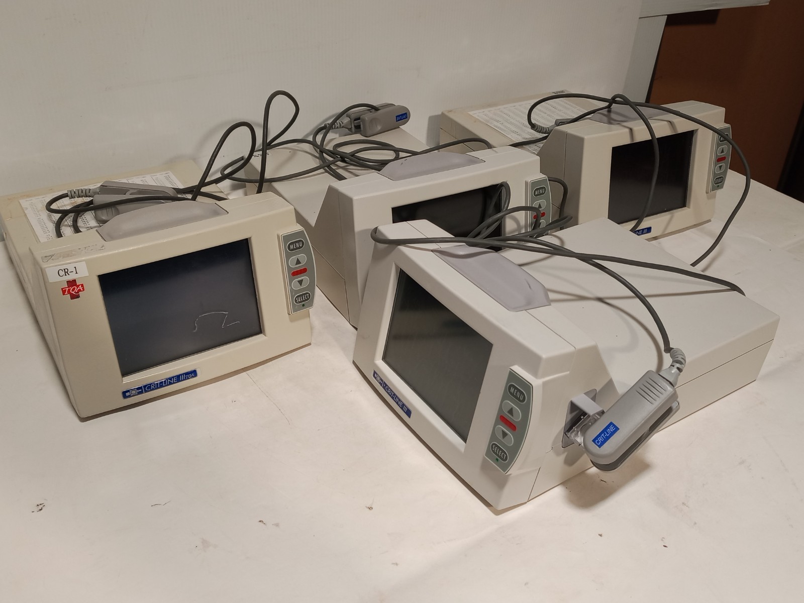 Lot of 4 Fresenius Medical Care Crit-Line III dialysis monitors with sensors