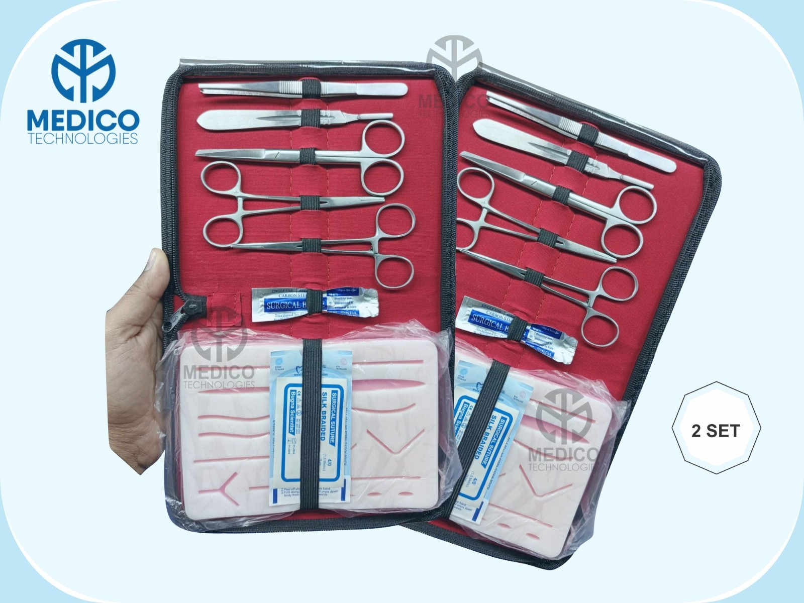 2Set Suture Practice Kit Complete Suture Training kit With Silicone Pad, Blade