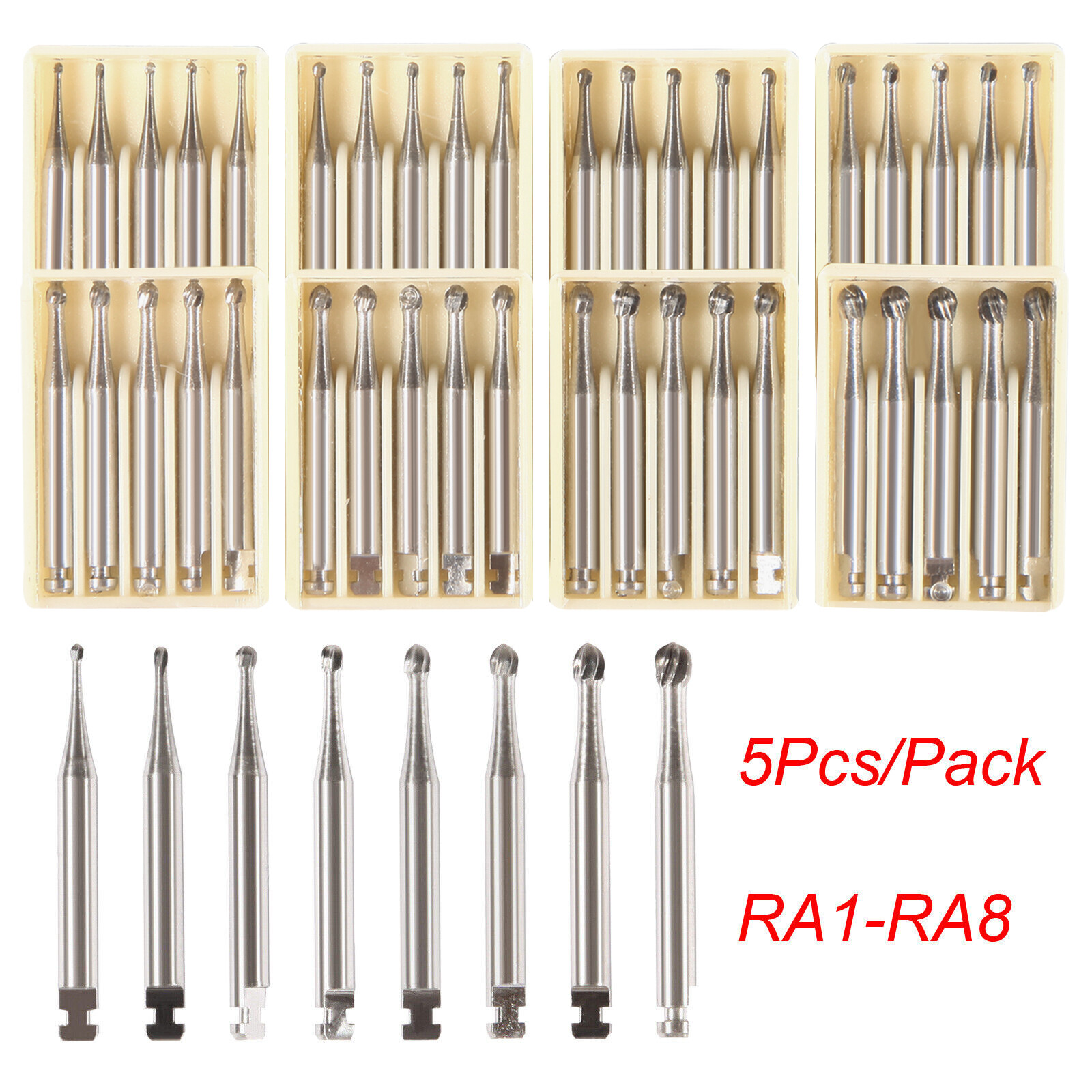 8 Types Dental Round Carbide Bur for Slow Speed Latch Type RA 1# – 8# Burs
