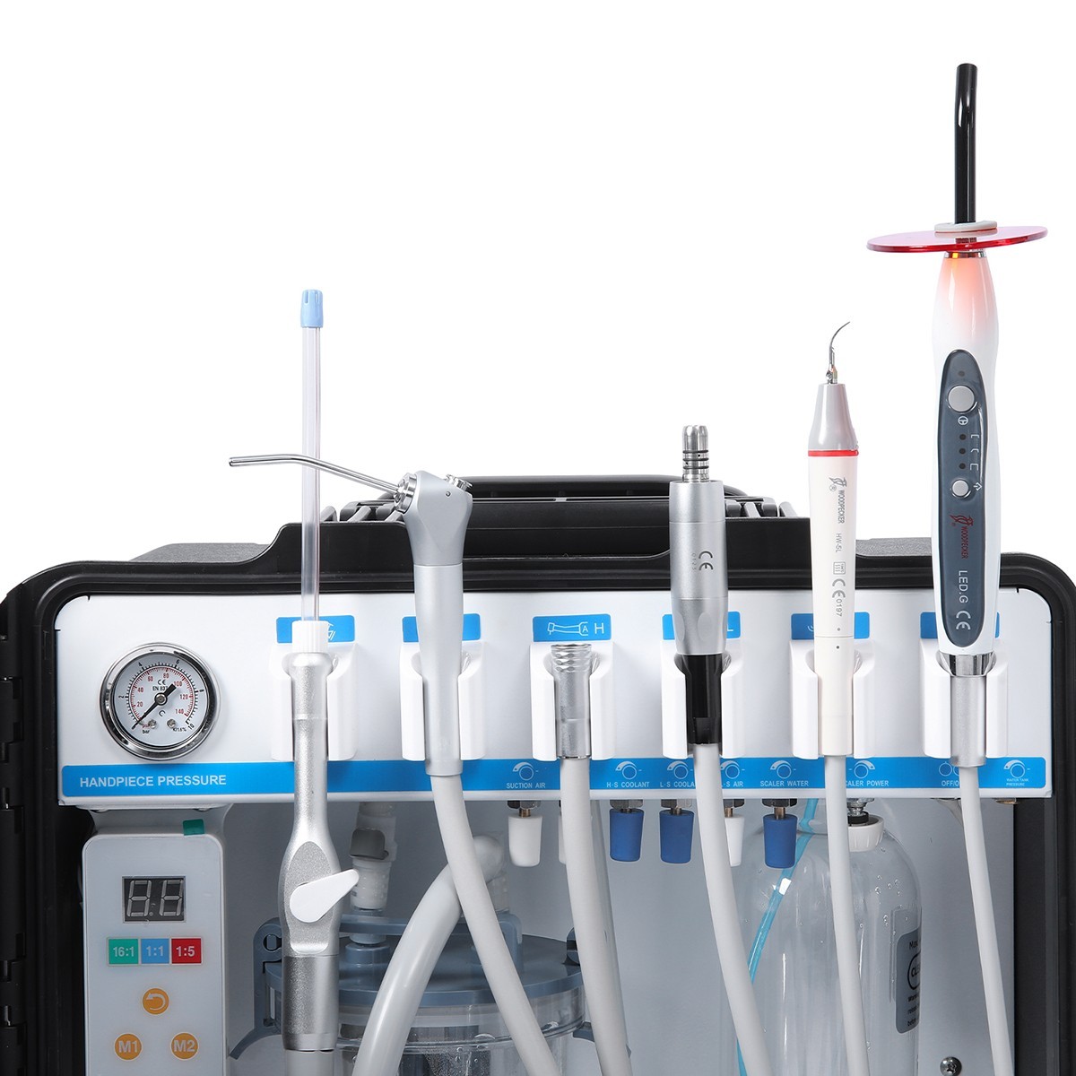 FDA Portable Dental Unit Cart Air Compressor Scaler Curing Light+Handpiece set