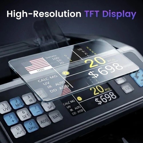 Money Counter Machine USD EUR CAD Value Counting Top Loading Bill Counter 3.5″
