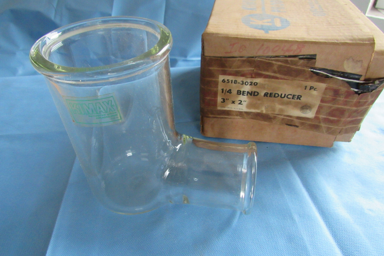 NOS Kimax 6518-3020 Quarter Bend Reducer 3″ x 2″ Glass Drain Line Pipe Fitting