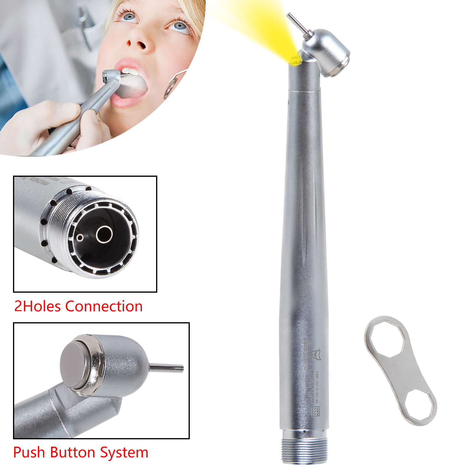 45-Degree LED Fiber Optic High-Speed ​​Dental Handpiece With E-Generator 2Holes