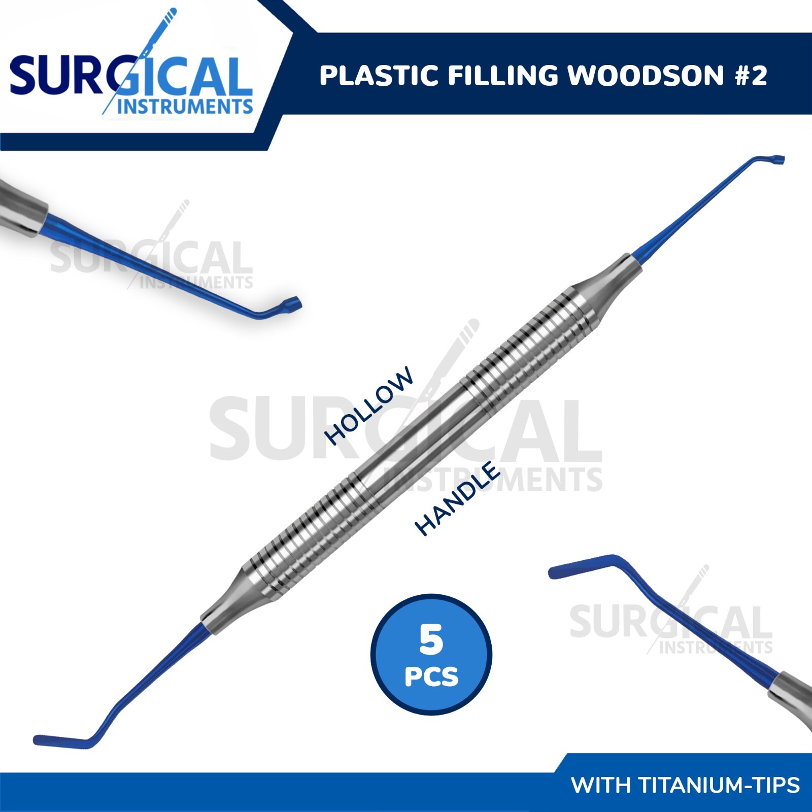 5 Plastic Filling Woodson #2 Blue Titanium Tips with Hollow Handle German Grade