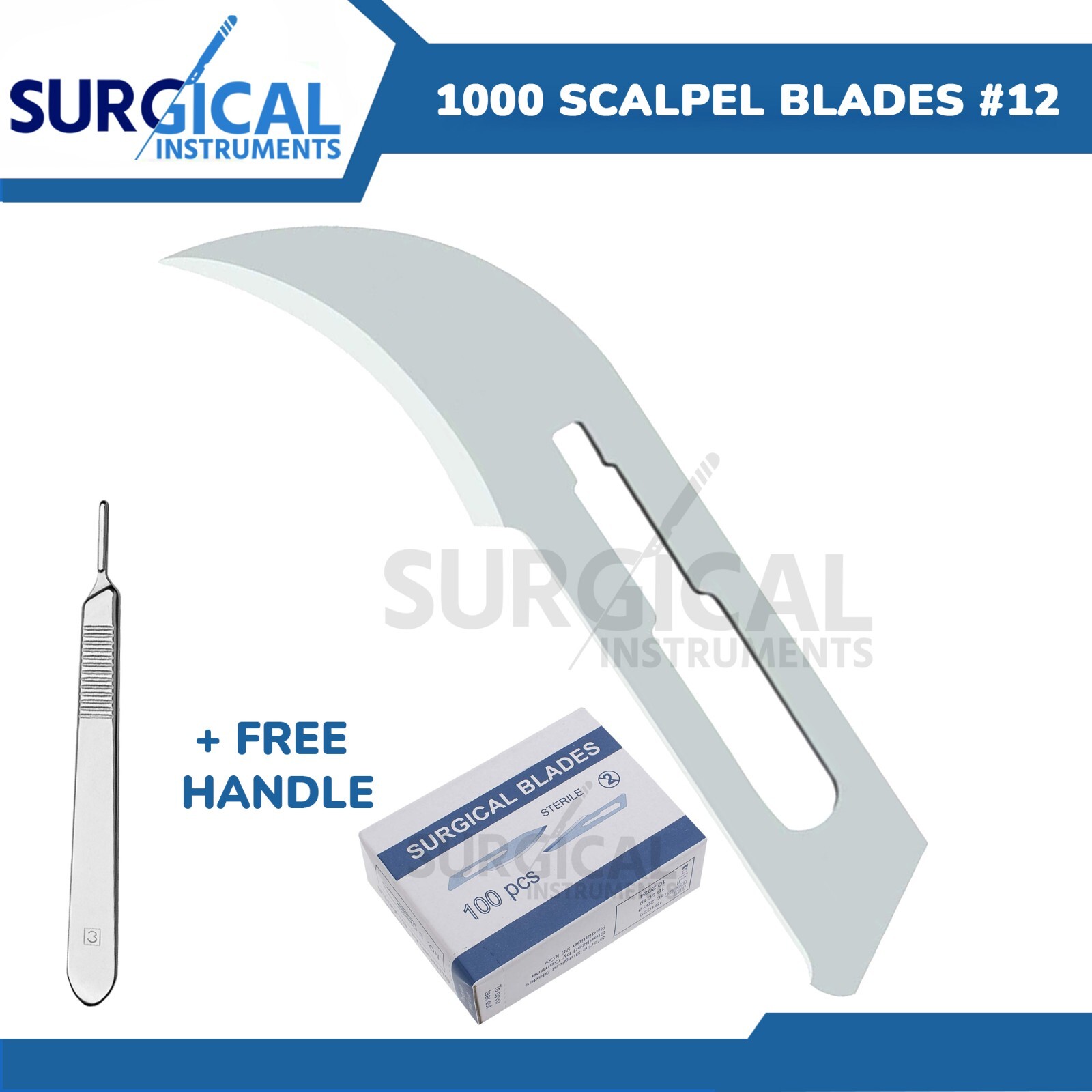 1000 Scalpel Blades #12 Surgical Dental ENT Instruments with Free #3 BP Handle