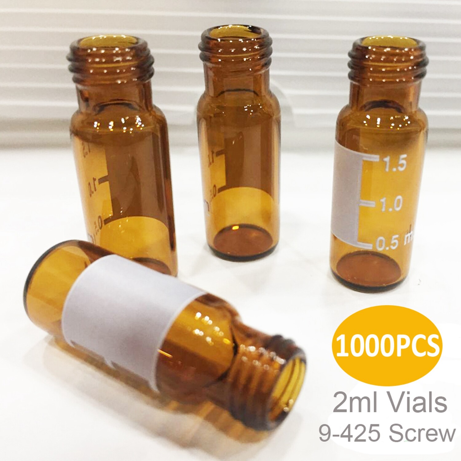 1000pcs Amber Glass Autosampler Vials 9-425 Screw Top Flat Bottom Write Area LAB