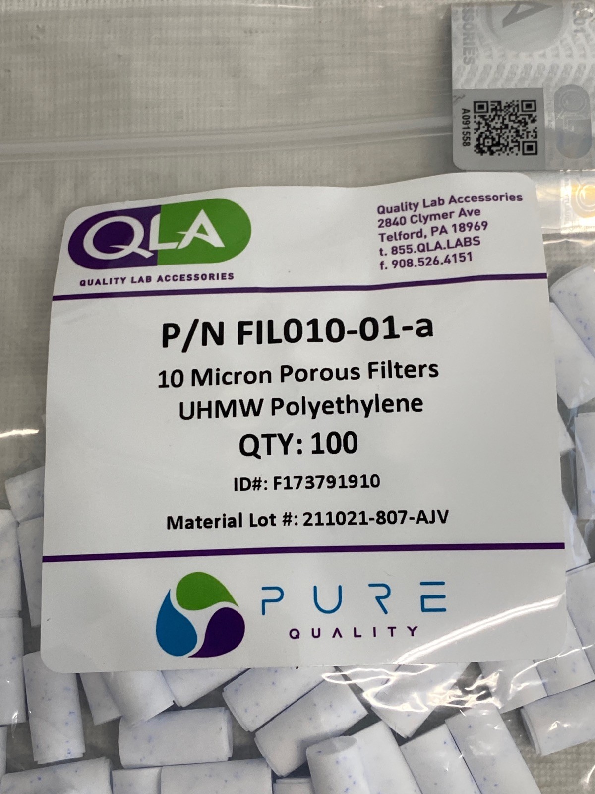 (100/Pk) QLA 10um Porous Full Flow Filters UHMW PE Blue FIL010-01-A 17-4000