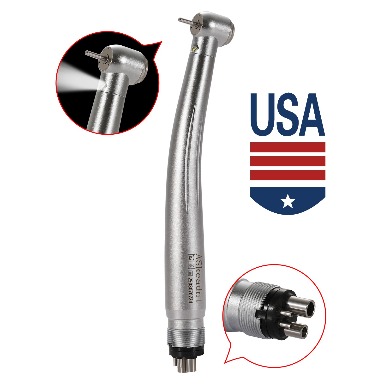 Dental LED E-generator Fiber Optic Push Button 4Holes Turbine Handpiece Y