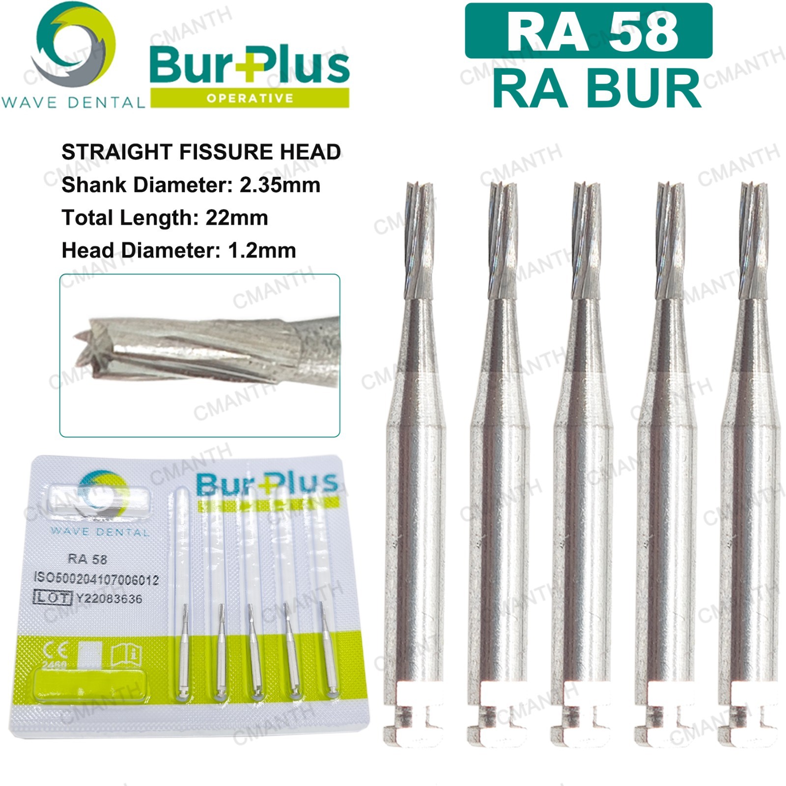 WAVE Dental Carbide Burs Straight Fissure Head Bur Latch 2.35mm RA For Low Speed