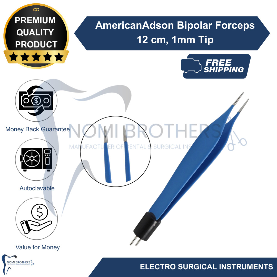 New Bipolar Micro Adson Straight Forceps 12cm 0.5mm Tip Reusable EL-021 CE
