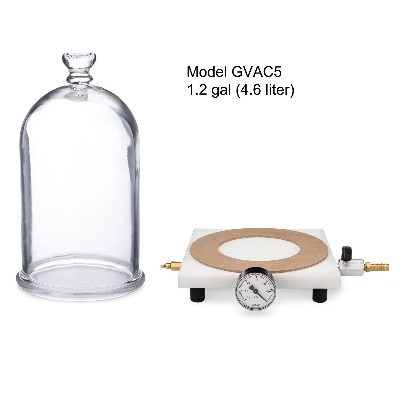 Glass Bell Jar Vacuum Chamber, 1.2 gal (4.6 L), Vacuum to Less Than 0.1 Torr