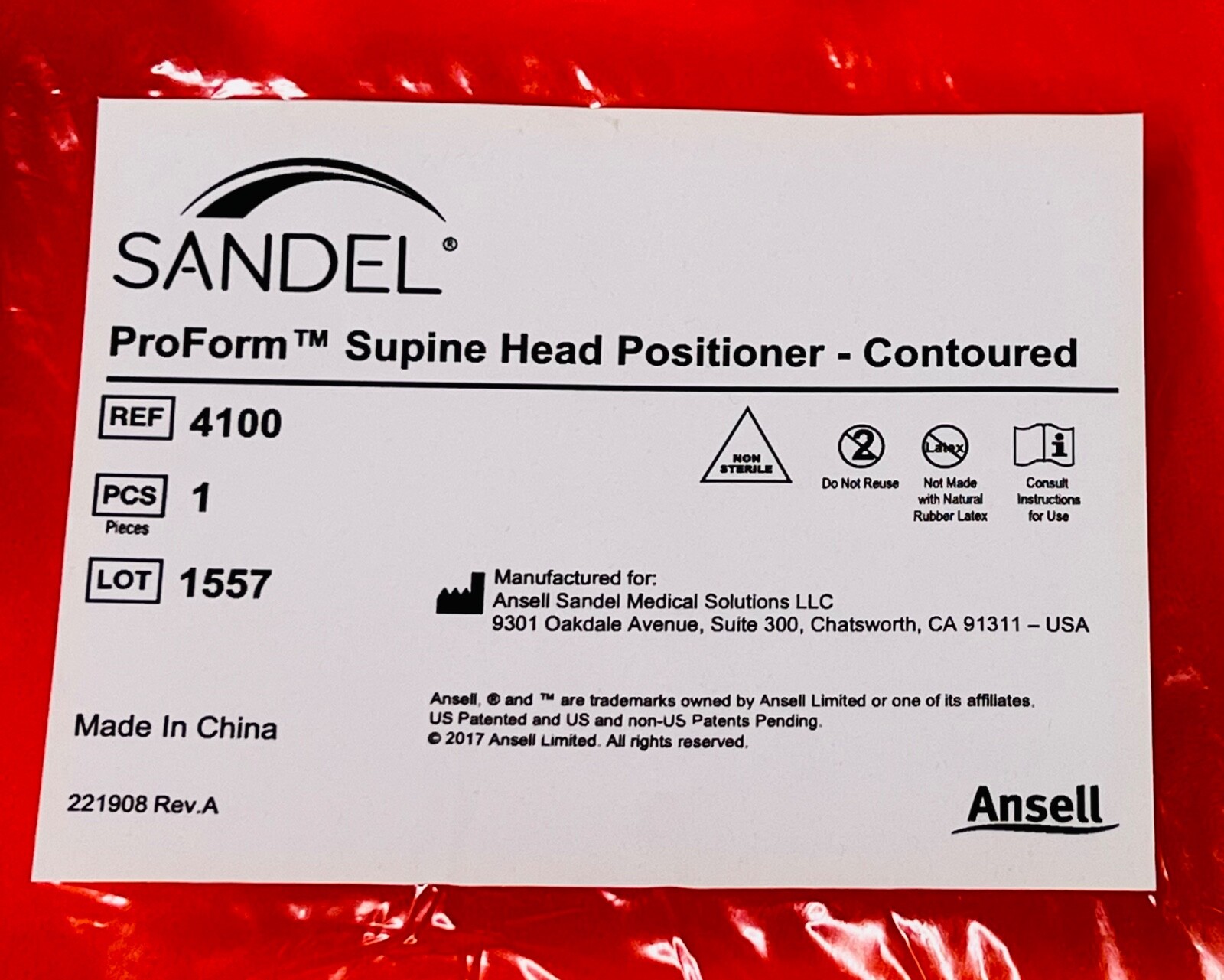 Sandel Ansell Profoam Supine head Positioner- Contoured Ref 4100 New Sealed