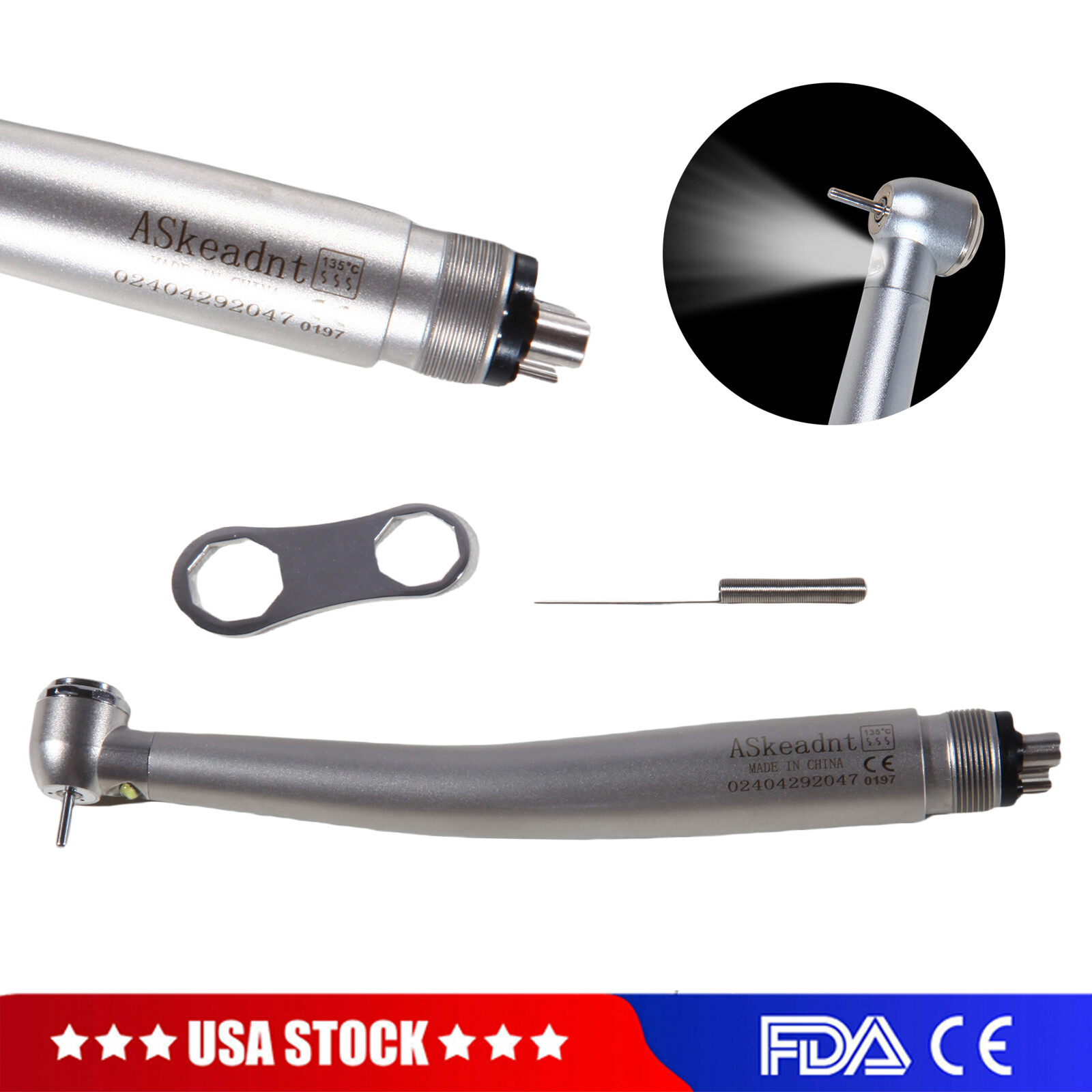 Dental High Speed Handpiece with LED Light E-generator 4 Hole Pana Max US STOCK
