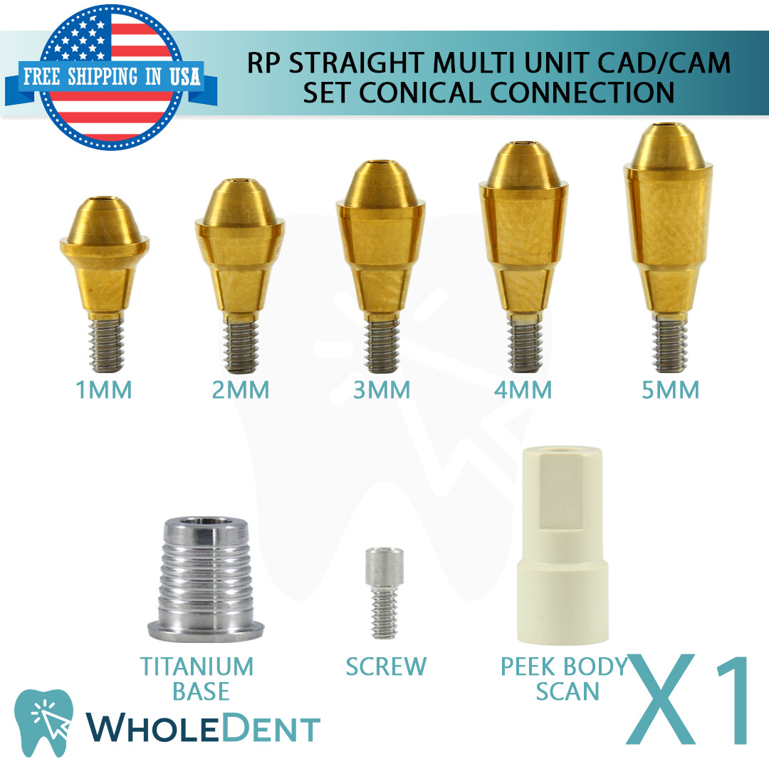 RP Conical Connection Straight Multi Unit 1.6mm Scan Body Titanium Base Set