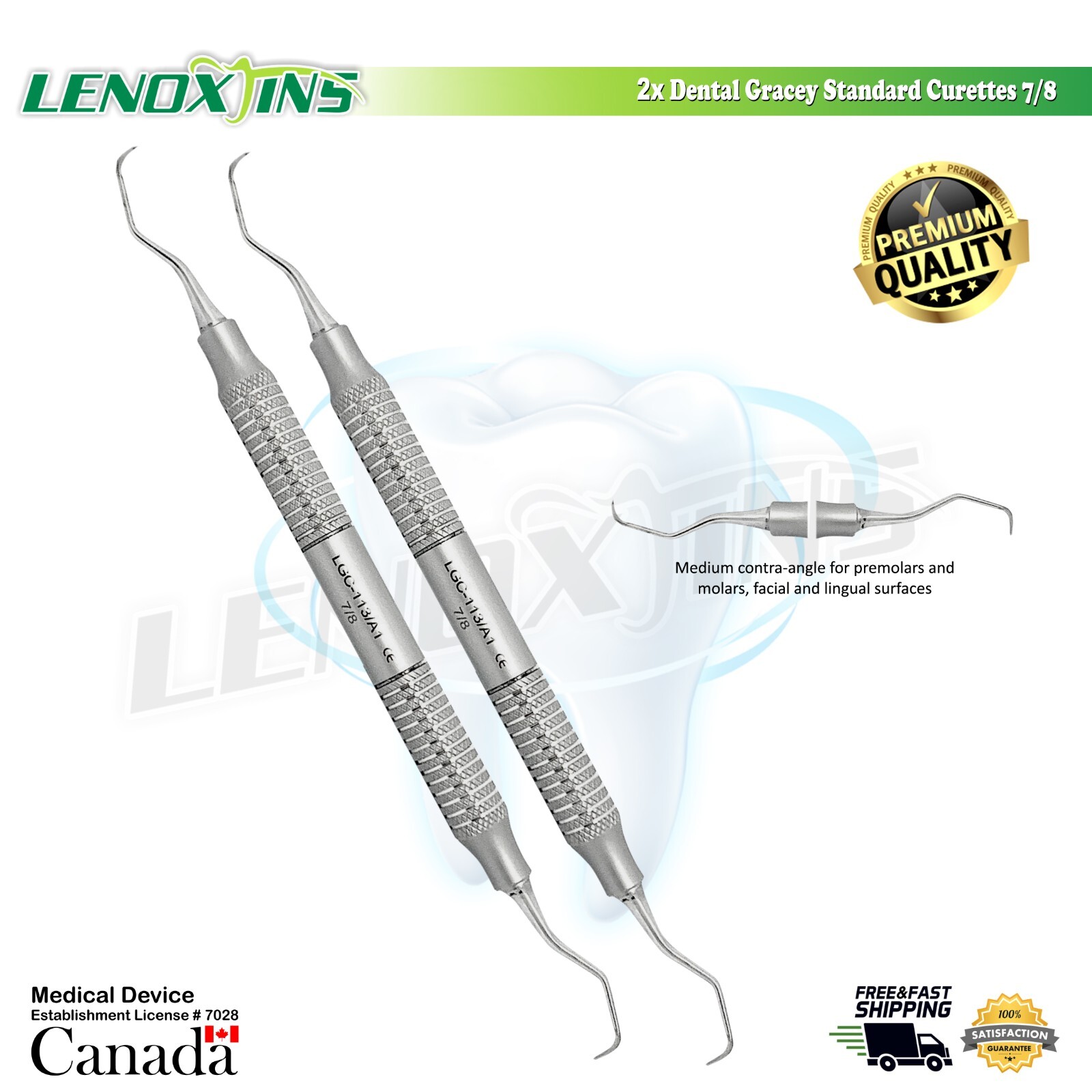 2x Gracey Curette 7/8 German Stainless Steel Hollow Handle Lightweight CE