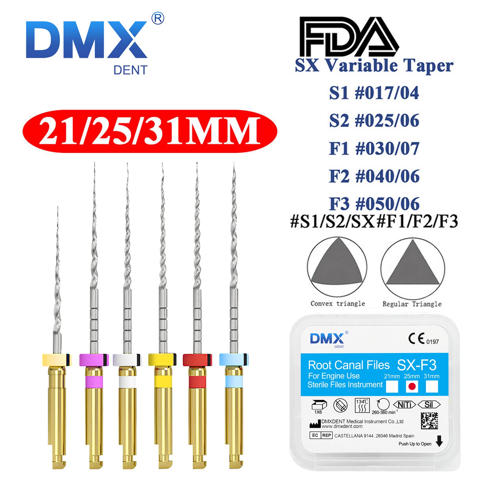 6x DMXDENT Dental Endo Rotary Files X-Pro Taper NITI Endodontic Root Canal File