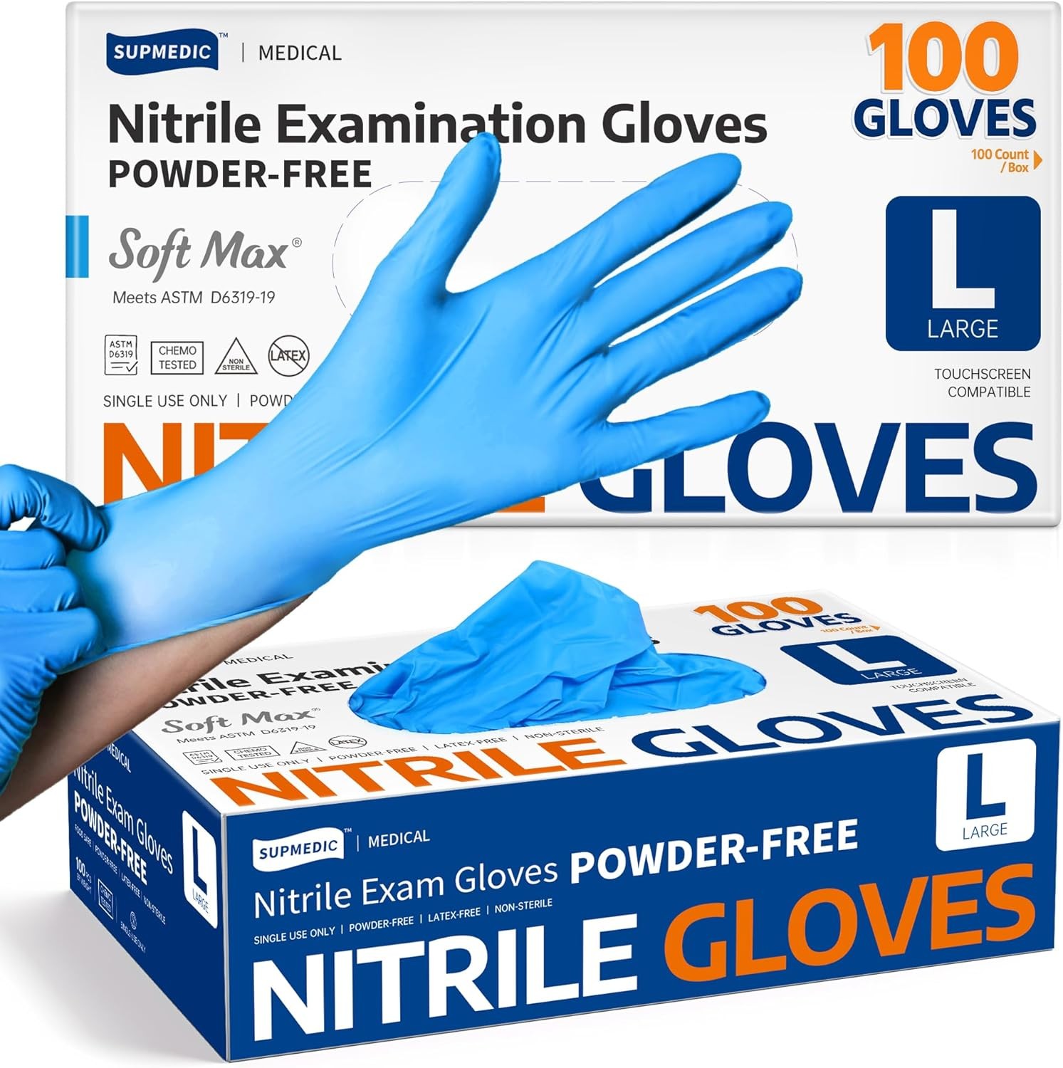 Supmedic Medical Soft Max Nitrile Exam Gloves 100 Count Latex-Free