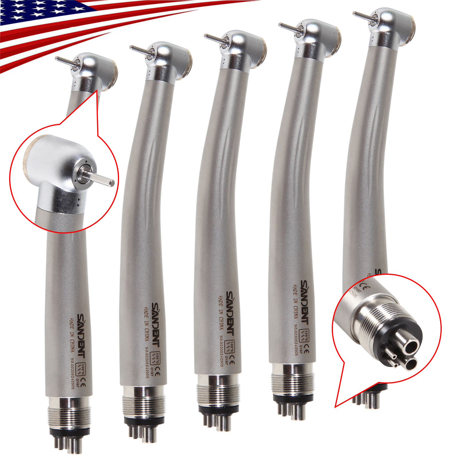 5pcs SANDENT NSK PANA MAX Style Dental High Speed Handpiece standard 4 Holes KY